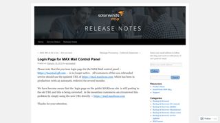 Login Page for MAX Mail Control Panel | SolarWinds MSP Status