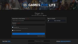 GFL - Sign In - Games For Life