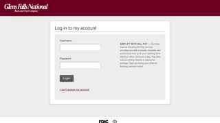 Log in to my account - Glens Falls National Bank's Internet Banking