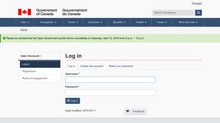 Log in | Open Government - Government of Canada