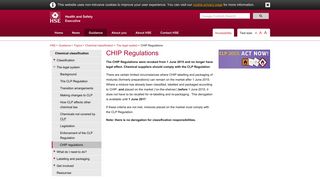 CHIP regulations - chemical classification - HSE