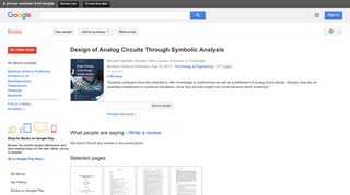 Design of Analog Circuits Through Symbolic Analysis