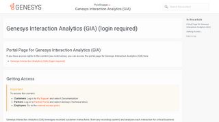 Genesys Interaction Analytics (GIA) (login required)