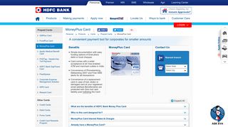Corporate Payment Card | HDFC Bank: Moneyplus Card, Corporate ...