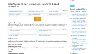 GigaMonster Bill Pay, Online Login, Customer Support Information