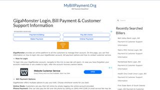 GigaMonster Login, Bill Payment & Customer Support Information