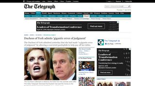 Duchess of York admits 'gigantic error of judgment' - Telegraph