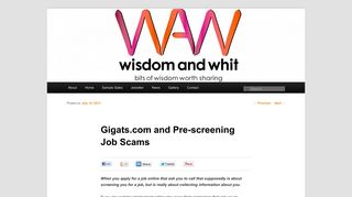 Gigats.com and Pre-screening Job Scams | Wisodom and Whit