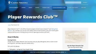 Join the Player Rewards Club at Casino Arizona