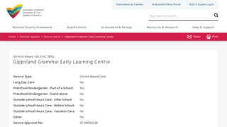 Gippsland Grammar Early Learning Centre | ACECQA