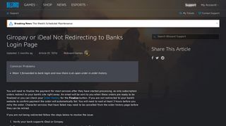 Giropay or iDeal Not Redirecting to Banks Login Page - Blizzard Support
