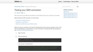 Testing your SSH connection - User Documentation - GitHub Help