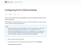 Configuring Git for GitHub Desktop - GitHub Help