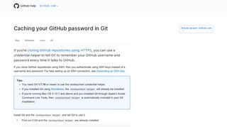 Caching your GitHub password in Git - User Documentation