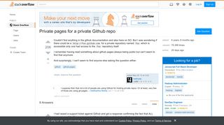 Private pages for a private Github repo - Stack Overflow