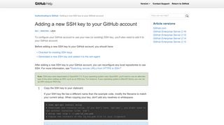 Adding a new SSH key to your GitHub account - User Documentation