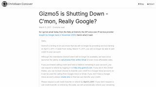 Gizmo5 is Shutting Down - C'mon, Really Google? · Christiaan Conover