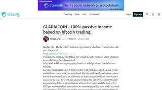GLADIACOIN - 100% passive income based on bitcoin trading - Steemit
