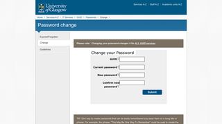 University of Glasgow :: IT Services:: GUID :: Password :: Change