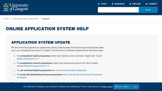 University of Glasgow - Online application system help - Upgrade