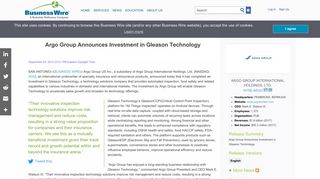 Argo Group Announces Investment in Gleason Technology | Business ...