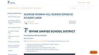 Glencoe McGraw-Hill Science (Grade 5) Student Login – Irvine Unified ...