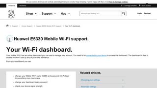 Huawei E5330 Mobile Wi-Fi support - Your Wi-Fi dashboard. - Three
