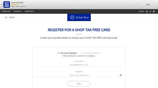 Register for a Shop Tax Free Card - login