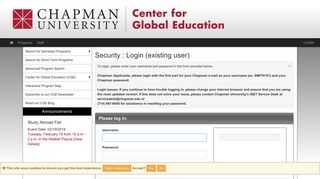 Security > Login (existing user) > Center for Global Education