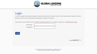 Login - Global Lending Services - ApplicantStack - Login
