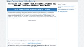 Globe Life And Accident Insurance Company Login, Bill Payment ...