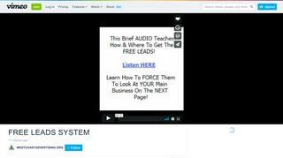 FREE LEADS SYSTEM on Vimeo