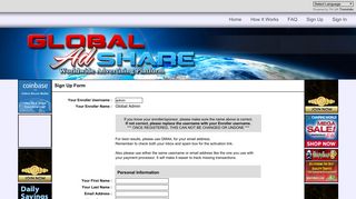 GlobalAdShare : Sign Up