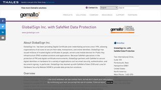 GlobalSign Inc. with SafeNet Data Protection - Gemalto