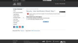 Security > User Identification Wizard: Step 1 > Global Programs