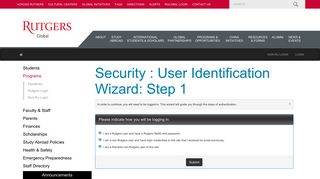 Security>User Identification Wizard: Step 1>Rutgers Global—Study ...
