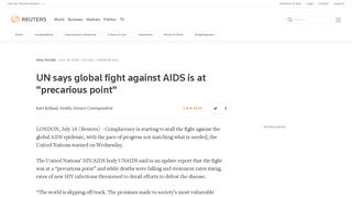 UN says global fight against AIDS is at precarious point | Reuters