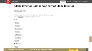 Globe Investor Gold is now part of Globe Investor - The Globe and Mail