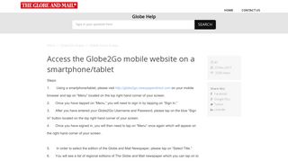 Access the Globe2Go mobile website on a smartphone/tablet ...