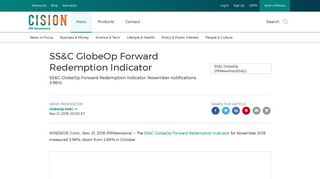 SS&C GlobeOp Forward Redemption Indicator - PR Newswire