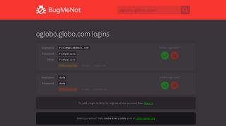 oglobo.globo.com passwords - BugMeNot