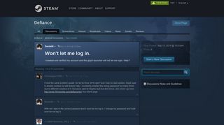Won't let me log in. :: Defiance General Discussions - Steam Community