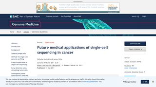 Future medical applications of single-cell sequencing in cancer ...