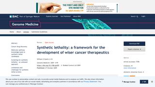 Synthetic lethality: a framework for the development of wiser cancer ...
