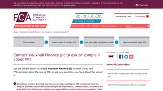 Contact Vauxhall Finance plc to ask or complain about PPI | FCA PPI ...