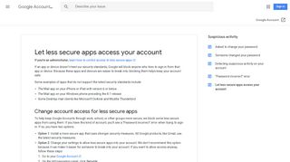 Let less secure apps access your account - Google Account Help