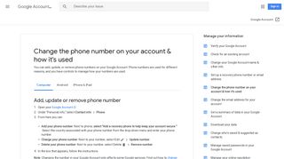 Change the phone number on your account & how it's used ...