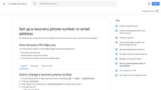 Set up a recovery phone number or email address - Android - Google ...