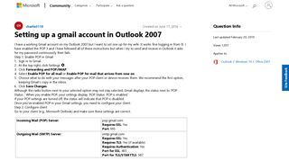 Setting up a gmail account in Outlook 2007 - Microsoft Community