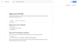 Sign out of Gmail - Computer - Gmail Help - Google Support